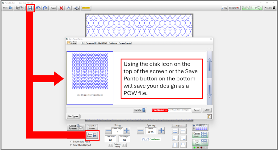 Quilt Path 101: “Save Panto” and “Sew in Zones” features - how to save your design as a POW file