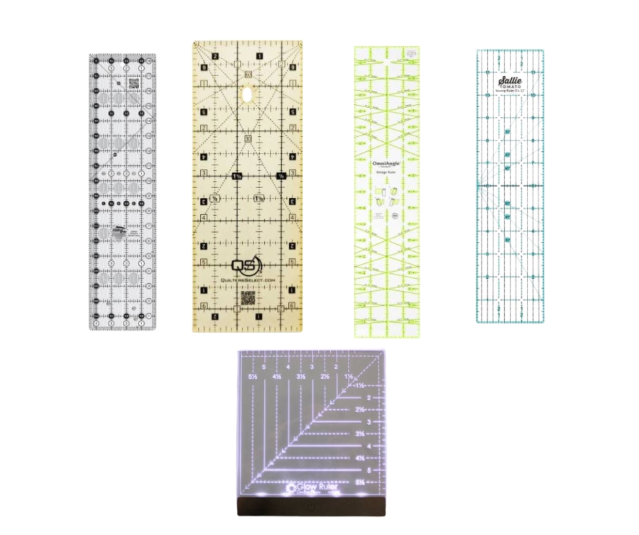 A variety of fabric cutting rulers