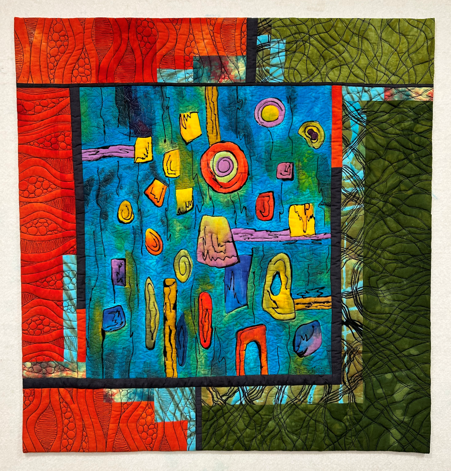 Vibrant art quilt Dancing Embers by Beth Shilling