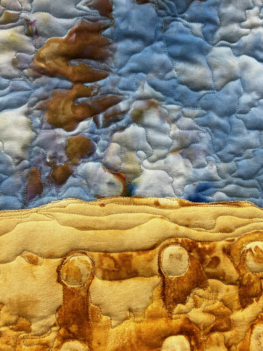 Detail of Kitchen Mesa landscape art quilt by Arlene Blackburn