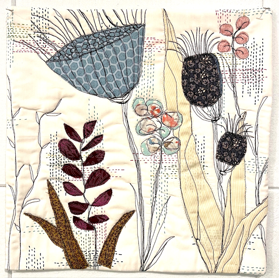 Abstract wildflower art quilt by Arlene Blackburn