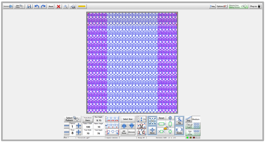 Quilt Path screenshot for Pantograph Basic mode setup of single-repeat designs