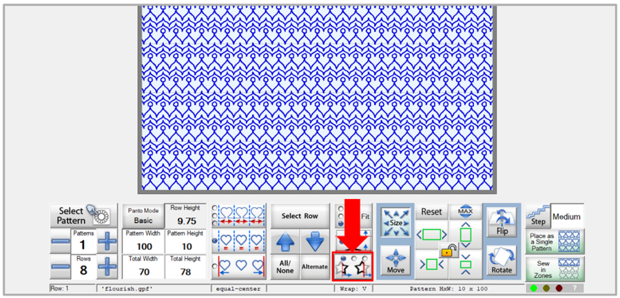 Quilt Path screenshot for Pantograph Basic mode setup of single-repeat designs